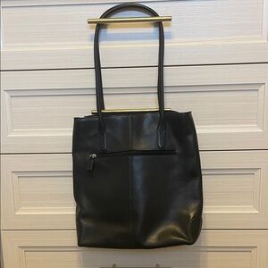 Danier Black Leather Tote with Exterior Zip Pocket